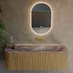 MONDIAZ KURVE-DLUX Meuble de salle de bains 135cm arrondi gauche couleur Dusk avec 1 tiroir et 1 porte. Lavabo BIG MEDIUM droit sans trou de robinet Oza. SW1432998