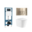 QeramiQ Dely Toiletset - inbouwreservoir Qeramiq Flush - slim zitting - metaal messing geborstelde bedieningsplaat - rechthoekige knoppen - mat wit SW1578646