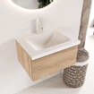 Mondiaz bukla ensemble de meubles de salle de bain 60x45x34cm 1 trou pour robinetterie lavabo milieu surface solide talc sans poignée 1 tiroir avec fermeture douce mélamine chêne lavé SW704725
