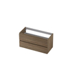 INK Wastafelonderkast - 100x45x52cm - 2 lades - greeploos - met houten keerlijst - MFC - Zuiver eiken SW439220