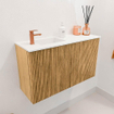 Mondiaz JOYA 70cm toiletmeubel - kleur Oak - Wastafel FAYE positie Links 1 kraangat kleur Talc. SW1421107