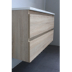 Basic Bella Badkamermeubelset - 100x55x46cm - 1 wasbak - Acryl - Wit - 2 kraangaten - Zonder spiegel - MDF Eiken SW398125