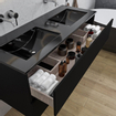 Adema Chaci Ensemble de meuble - 120x46x57cm - 2 vasques en céramique noire - sans trous de robinet - 2 tiroirs - armoire de toilette - noir mat SW856588