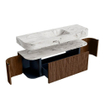 MONDIAZ THOR-DLUX 140cm badmeubel ronding links + rechts kleur Walnut met 1 lade en 2 deuren. Vrijhangende wastafel CLOUD Midden 1 kraangat kleur Glace. SW1463963