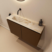 MONDIAZ TURE-DLUX Meuble toilette - 80cm - Rust - EDEN - vasque Frappe - position gauche - sans trou de robinet SW1102989