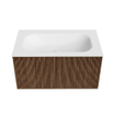 MONDIAZ KURVE 80cm Meuble salle de bain - couleur Walnut - 1 tiroir - vasque BIG SMALL centre - sans trous de robinet - Talc SW1138285