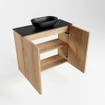 Mondiaz Fowy Meuble de toilette - 60x50x23cm - chêne blanchi mat - 0 trous de robinet - lavabo centré - 2 portes - solid surface - plan Mélamine - lavabo : noir SW761445