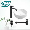 FugaFlow Eccelente Arredo vasque à poser 44x44x13.5cm avec robinet et vidange bonde clic clac Carré Porcelaine Noir mat SW1125359