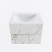 Mondiaz VICA ensemble de meuble de salle de bain - 60cm - meuble sous-vasque carrara - 2 tiroirs - lavabo cloud milieu - sans trous de robinet - version haute de 60cm - talc SW1084933