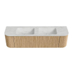 MONDIAZ KURVE-DLUX 170cm Meuble salle de bain avec module 25 G et D - couleur Oak - 1 tiroir - 2 portes - vasque LEAF double - 2 trous de robinet - couleur Opalo SW1137552