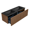 MONDIAZ KURVE 130cm Meuble salle de bain - couleur Walnut - 2 tiroirs - vasque CLOUD double - 2 trous de robinet - Urban SW1138504