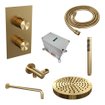 BRAUER Stripe Thermostatische Inbouw Regendouche - 3-weg - rechthoekig - SET 14 - 25cm douchekop - gebogen muurarm - staaf handdouche - doucheslang - wandaansluitbocht - goud geborsteld PVD SW1434845