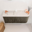 Mondiaz JOYA-DLUX Meuble de salle de bains 81,6cm - arrondi droite couleur Shadow - Vasque FAYE position Gauche 1 trou de robinet couleur Ostra SW1423041