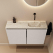MONDIAZ TURE-DLUX Meuble de toilette 80cm Linen. EDEN lavabo Ostra position droite. Sans trou de robinet. SW1104915