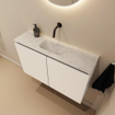 MONDIAZ TURE-DLUX Meuble de toilettes 80 cm Talc. EDEN lavabo Opalo position milieu. Sans trou de robinet. SW1104126