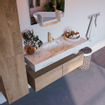 Mondiaz ALAN-DLUX Ensemble de meuble - 120cm - meuble Washed Oak mat - 2 tiroirs - Lavabo Cloud Frappe suspendu - vasque Centre - 1 trou de robinet SW808730