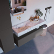 Mondiaz ALAN-DLUX Ensemble de meuble - 120cm - meuble Dark grey mat - 1 tiroir - Lavabo Cloud Glace suspendu - vasque Gauche - 0 trous de robinet SW805339