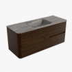 Mondiaz CIRO-DLUX Meuble de salle de bains - 120x45x50cm - vasque en solid surface Oza - 1 lavabo au milieu - sans trous de robinet - 2 tiroirs - Noyer SW1530656