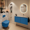 MONDIAZ TURE-DLUX Meuble toilette - 100cm - Jeans - EDEN - vasque Glace - position droite - sans trou de robinet SW1103313