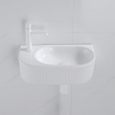 QeramiQ Fuente Ensemble de Lavabo - 40x21.5x12cm - gauche - strié - demi-rond - 1 trou de robinet - céramique - ensemble de robinet blanc mat - bouchon de vidange - siphon abaissé - blanc brillant SW1233006