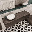 MONDIAZ LUSH Ensemble de meuble salle de bain - 150cm - 1 tiroir - lavabo BARCO - vasque à gauche - 1 trou de robinet - marron foncé SW409646