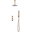 Fortifura Nebbio Ensemble de douche pluie - robinet encastré - élément encastré - coude de raccordement mural - flexible de douche lisse - douchette bâton - bras de plafond 20cm - douche de tête 30cm - cuivre brossé PVD SW1447160