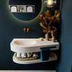 MONDIAZ RIVA Ensemble de meuble salle de bain - 100x50x5.8cm - 0 tiroirs - Talc mat - 0 trous de robinet - lavabo à gauche - solid surface talc SW703307