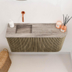 Mondiaz JOYA-DLUX Meuble de salle de bains 81,6cm - arrondi droit couleur Dusk - Vasque FAYE position Gauche Sans trou de robinet couleur Oza SW1426009