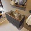 Mondiaz VICA-DLUX ensemble de meuble de salle de bain - 90cm - meuble sous-vasque gris foncé - 2 tiroirs - lavabo encastré cloud milieu - 1 trou de robinet - miroir modèle spot - version XL 60cm haut - lave SW1098070