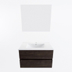 Mondiaz VICA ensemble de meuble de salle de bain - 80cm - meuble sous-vasque marron foncé - 2 tiroirs - lavabo denia milieu - 1 trou de robinet - couleur Blanc Brillant - miroir LED - version XL 60cm de haut SW1091884