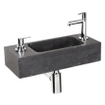 Differnz Sapon fonteinset - 42x18.5x9cm - Rechthoek - 1 kraangat - Met sifon fontein en afvoerplug - Natuursteen Zwart - licht beschadigd - OUTLET UDEN STORE43594