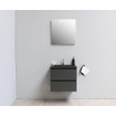 Basic Bella Meuble salle de bains avec lavabo acrylique Noir 60x55x46cm 1 trou de robinet avec miroir et éclairage Anthracite mat SW491774