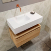 MONDIAZ ANDOR Meuble de toilettes - 60x30x30cm - 0 trous de robinet - 1 tiroirs - chêne blanchi mat - vasque à gauche - Solid surface - Blanc SW474260