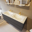 Mondiaz VICA-DLUX ensemble de meuble de salle de bain - 130cm - meuble sous-vasque gris foncé - 2 tiroirs - lavabo encastré cloud double - 2 trous de robinet - version haute de 60cm - glace SW1087607