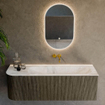 Mondiaz KURVE-DLUX Ensemble de meuble de salle de bains - 135x46x40cm - 1 tiroir - 1 porte - lavabo solid surface - droit - sans trou de robinet - Shadow SW1414349