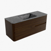 Mondiaz CIRO-DLUX Meuble de salle de bains - 120x45x50cm - Lavabo solid surface Lava - 1 vasque au milieu - sans trous de robinet - 2 tiroirs - Noyer SW1530146