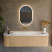 MONDIAZ KURVE 160cm Meuble salle de bain avec module 25 G et D - couleur Oak - 1 tiroir - 2 portes - vasque BIG MEDIUM centre - sans trous de robinet - Talc SW1138176