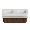 MONDIAZ THOR-DLUX 150cm meuble de salle de bains arrondi gauche + droite couleur Walnut avec 1 tiroir et 2 portes. Vasque suspendue CLOUD Double 2 trous de robinet couleur Opalo. SW1464651
