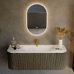 Mondiaz KURVE Ensemble de meuble salle de bain - 130x46x40cm - 1 tiroir - 2 portes - lavabo en solid surface - milieu - 1 trou de robinet - Shadow SW1414218