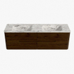 Mondiaz CIRO-DLUX Badkamermeubelset - 160x45x50cm - Solid surface wastafel Glace - 2 wasbak Dubbel - 2 kraangaten - 4 lades - Walnut SW1530127