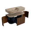 MONDIAZ THOR-DLUX 100cm badmeubel ronding links + rechts kleur Walnut met 1 lade en 2 deuren. Vrijhangende wastafel CLOUD Links 1 kraangat kleur Arena. SW1467450
