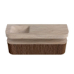 MONDIAZ THOR-DLUX 160cm badmeubel ronding links + rechts kleur Walnut met 1 lade en 2 deuren. Vrijhangende wastafel CLOUD Links 1 kraangat kleur Saba. SW1465355