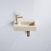 FugaFlow Eccelente Pietra Ensemble de fontaine - 37,5x18,5x9cm - céramique - trou de robinet à gauche - robinet de fontaine en laiton brossé - bouchon de vidange - siphon abaissé - Beige mat SW1469032