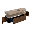 MONDIAZ THOR-DLUX 160cm meuble de salle de bains arrondi gauche + droite couleur Walnut avec 1 tiroir et 2 portes. Vasque suspendue CLOUD Milieu 1 trou de robinet couleur Arena. SW1465132