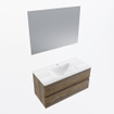 Mondiaz VICA ensemble de meuble de salle de bain - 100cm - meuble sous-vasque marron foncé gris - 2 tiroirs - lavabo denia milieu - 1 trou de robinet - couleur Blanc Brillant - miroir LED - version XL 60cm de haut SW1092009