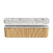 MONDIAZ THOR-DLUX 180cm badmeubel ronding links + rechts kleur Oak met 2 lades en 2 deuren. Vrijhangende wastafel CLOUD Dubbel zonder kraangat kleur Glace. SW1465886