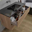 Adema Chaci Ensemble de meuble - 100x46x57cm - 1 vasque en céramique noire - sans trous de robinet - 2 tiroirs - armoire de toilette - cannelle SW856581