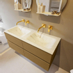 Mondiaz VICA-DLUX ensemble de meuble de salle de bain - 120cm - meuble sous-vasque oro - 4 tiroirs - lavabo encastré cloud double - sans trous de robinet - version haute de 60cm - opalo SW1086630