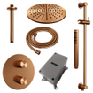 BRAUER Copper Carving Douche de pluie encastrée thermostatique - 3 voies - ronde - set 90 - pomme de douche 30cm - bras de plafond - douchette barre - flexible de douche - barre de douche coulissante intégrée - cuivre brossé PVD SW1159079