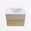MONDIAZ VICA 60cm meuble sous lavabo Chêne blanchi 2 tiroirs. Lavabo CLOUD central sans trou de robinet, couleur Talc. SW1381962